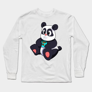 Panda with Cup of Coffee Long Sleeve T-Shirt